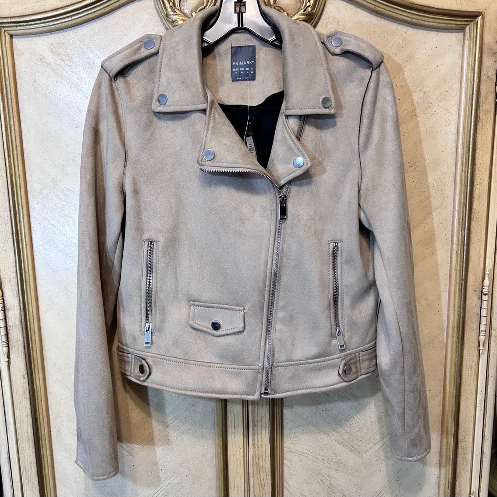 Primark Light Tan Women's Faux Suede Moto Jacket NEW NWT